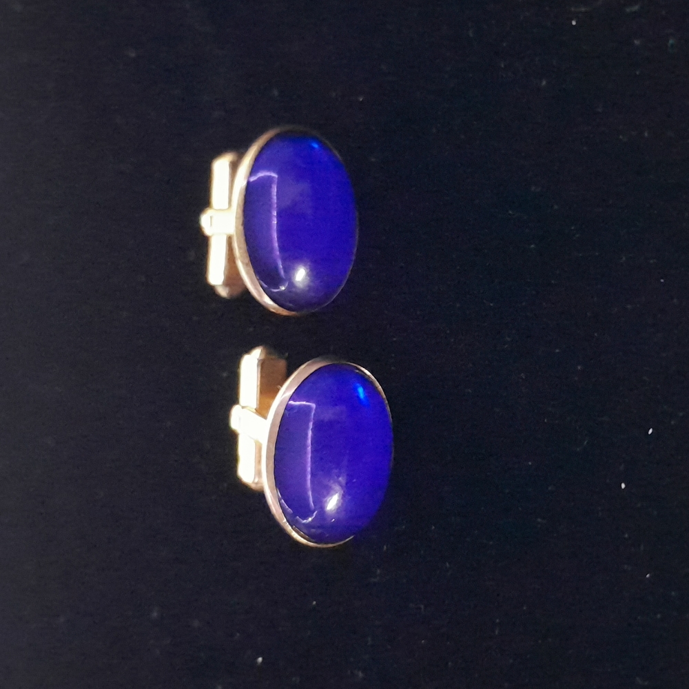 NU-LOK Vintage Cuff Links Gold Tone with Blue Stone🌷10